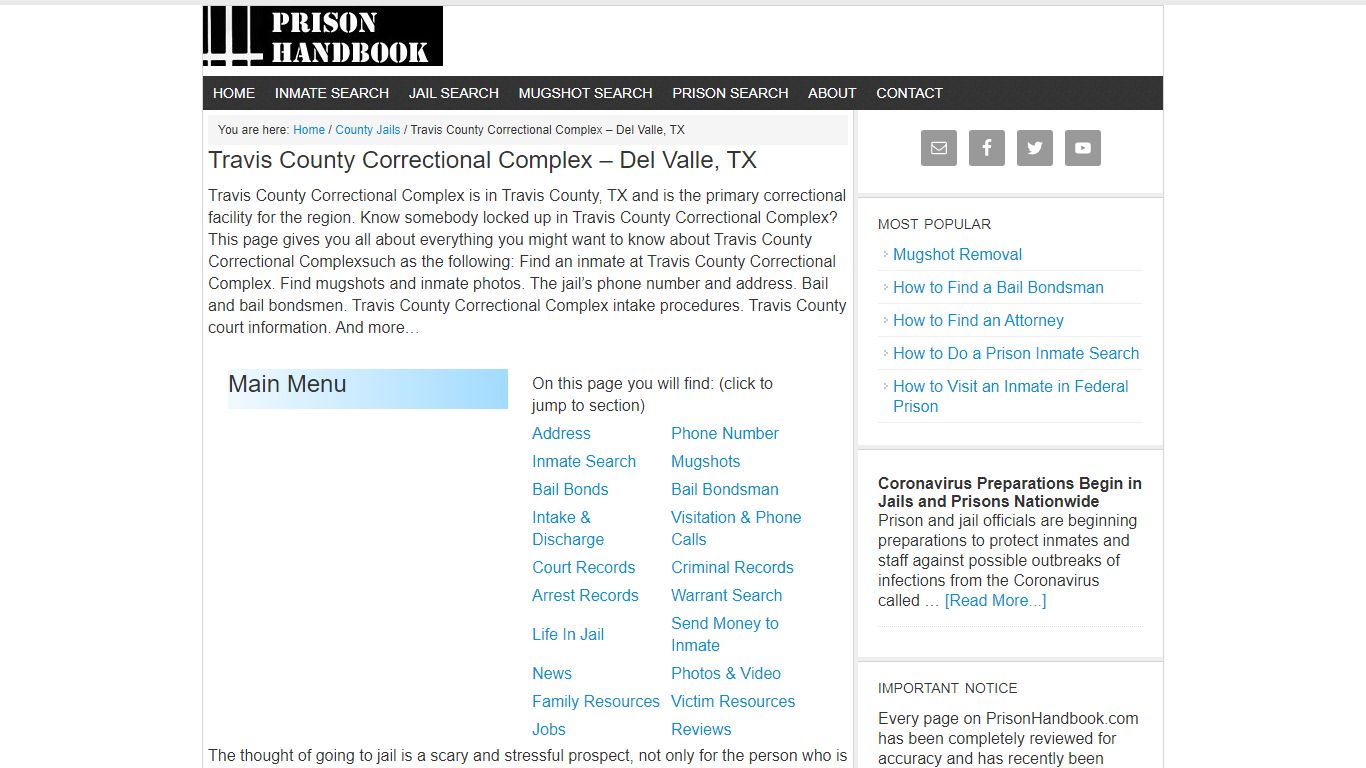 Travis County Correctional Complex – Del Valle, TX - Prison Handbook